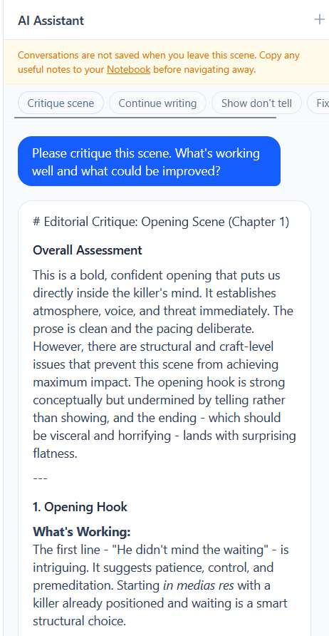 Rule of Words AI Assistant providing context-aware scene critique